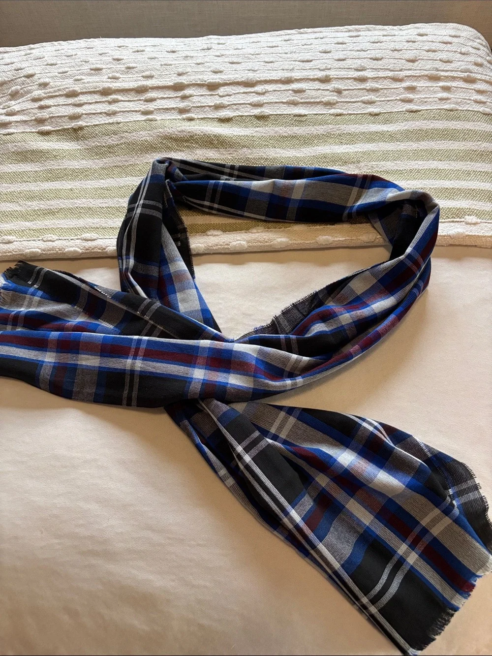 Men's Plaid Black, Blue & Gray Scarf
